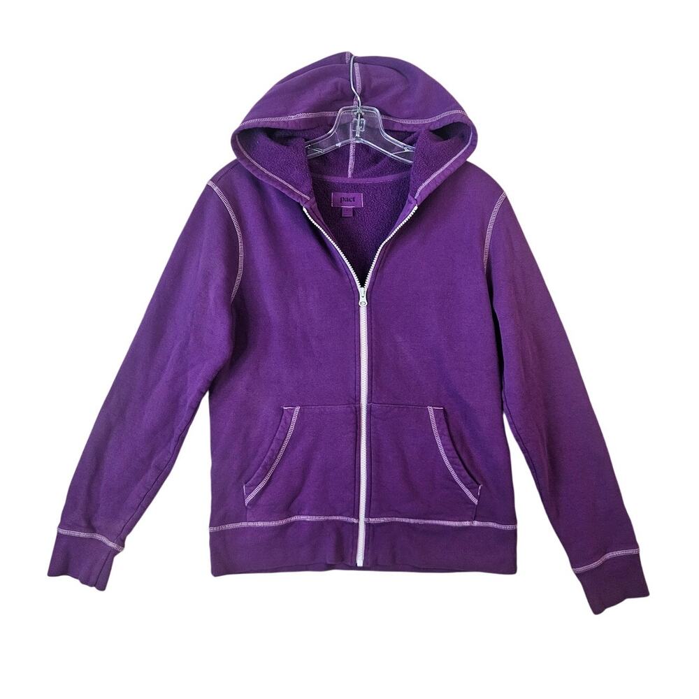 Pact Medium Full Zip Hoodie Jacket Grape Purple White Organic Cotton Midweight